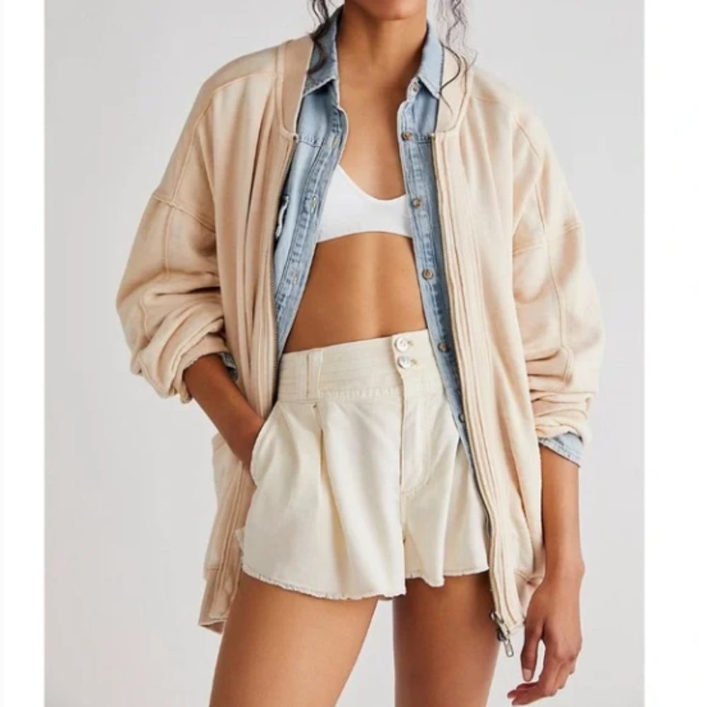 | free people • robby zip front oversized bomber jacket • nomadic desert |